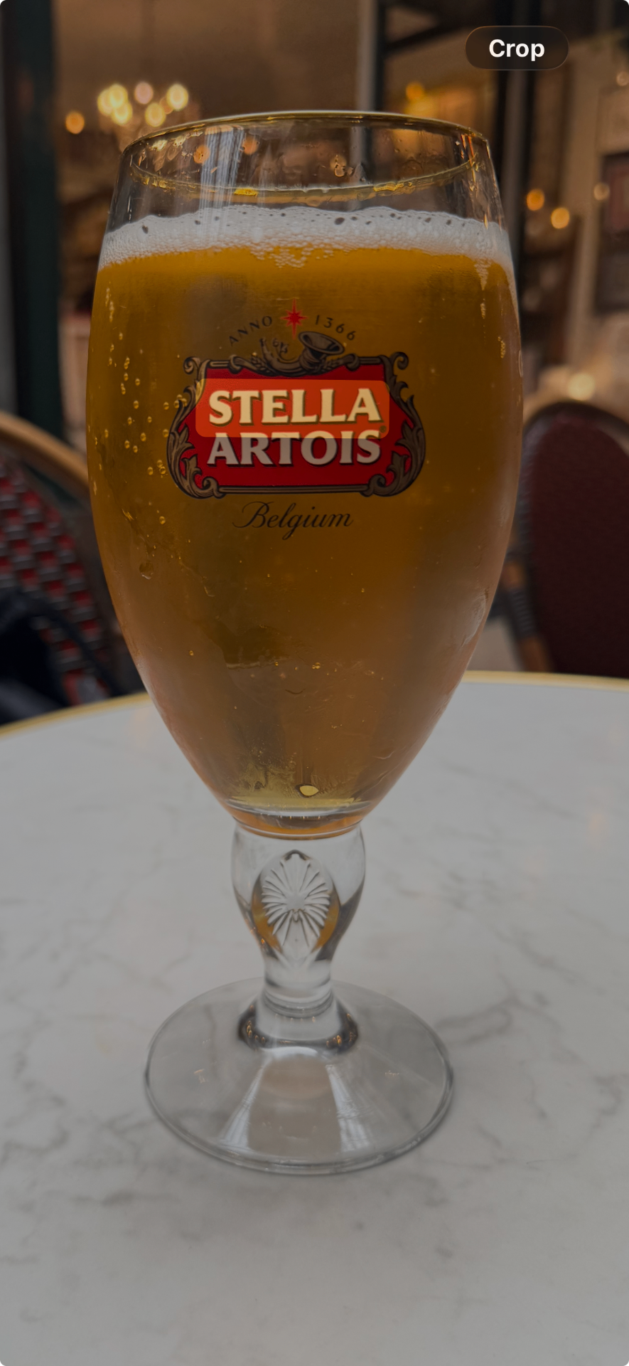 Stella in a Belgian café.
